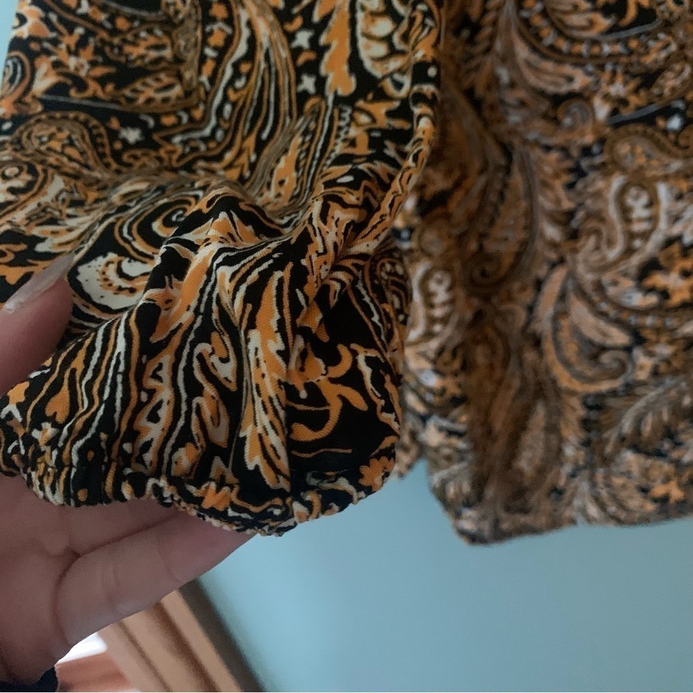 Bar III Long Sleeve Patterned Blouse with Black Tassels. Size Large - Picture 3 of 5